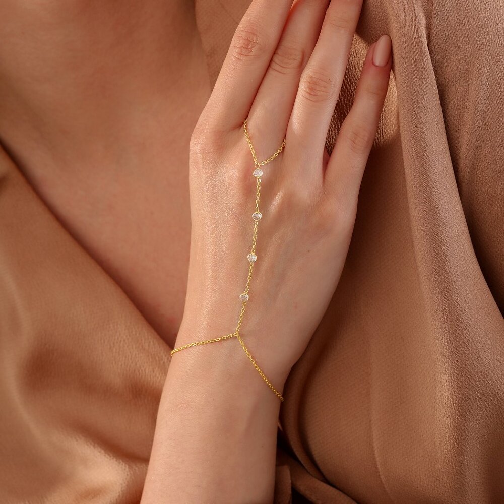 14K Gold Hand Chain,Chain Ring,Chain Bracelet,Custom Jewelry, 925k Silver